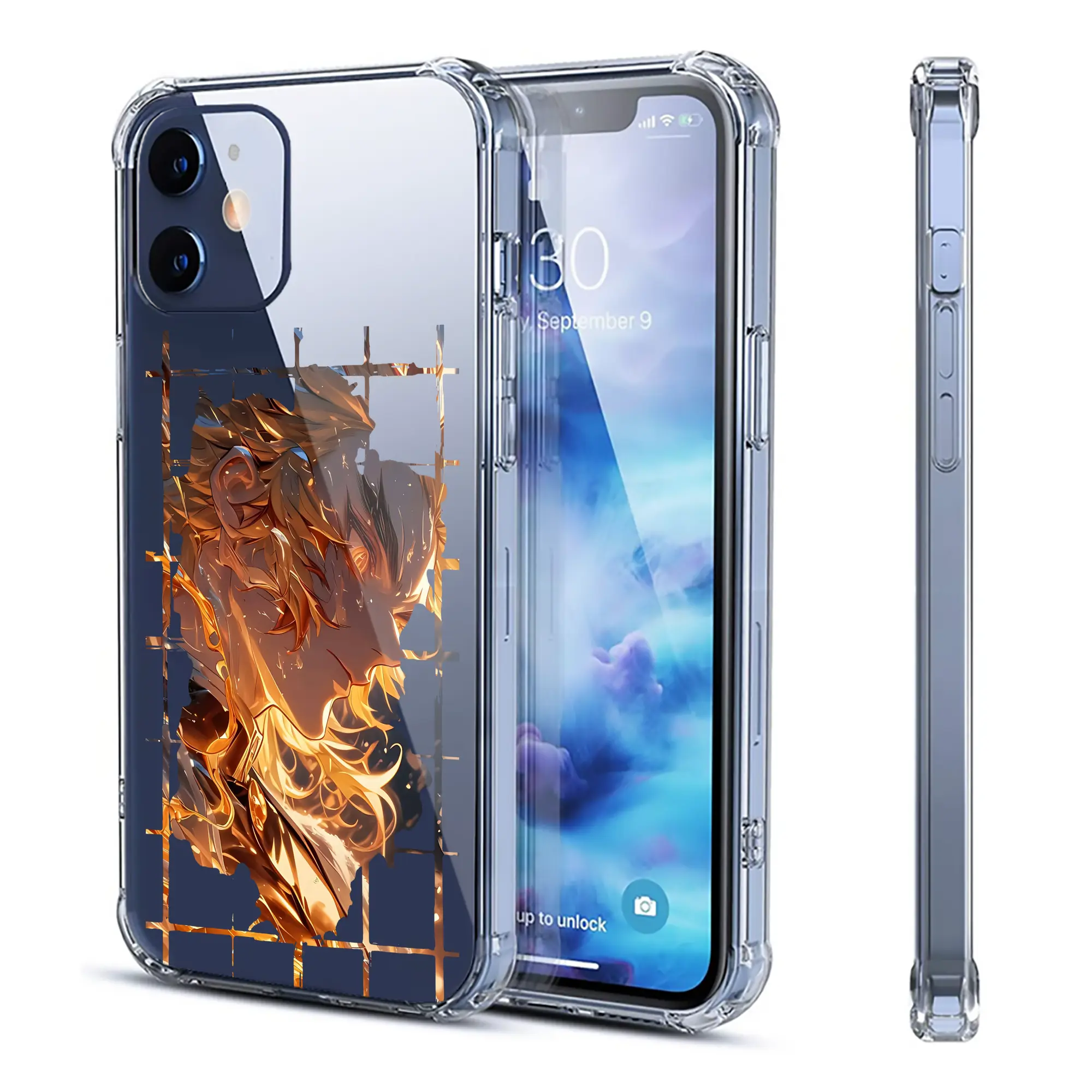 鬼滅の刃 グッズ,煉獄 杏寿郎 - IPhone 12シリーズ対応 ・ 透明スマホケース ・ クリアソフトケース ・ TPU素材 ・ 耐衝撃 ・ 高密着 ・ 防汚 防指紋 ・ 簡単着脱